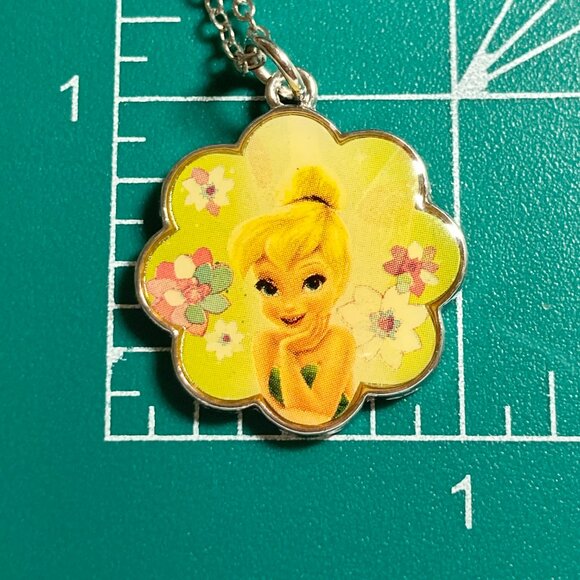Vintage Disney Tinker Bell Tinkerbell Charm Necklace 18" Chain Fairy Silver Tone - Picture 6 of 6